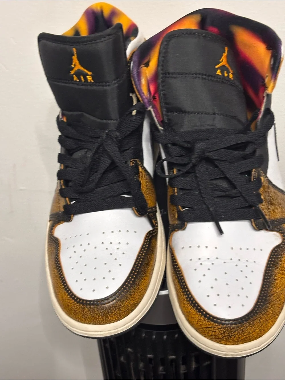 Jordan High-Top Sneakers in Black, White and Gold with Multicolor Liner